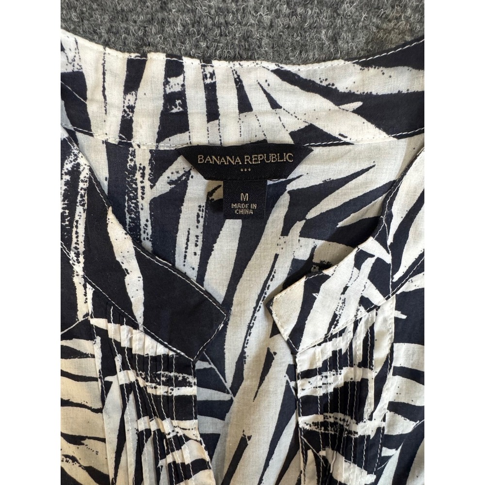 Banana Republic Womens Black White Palm Print Cotton Shirt Dress Size M Tropical - Picture 5 of 9